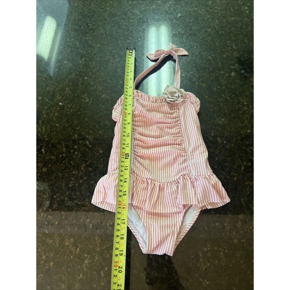 Janie And Jack Girls Swimsuit 2t One Piece Seersucker Halter Ruffle Beach Preppy - Picture 7 of 8